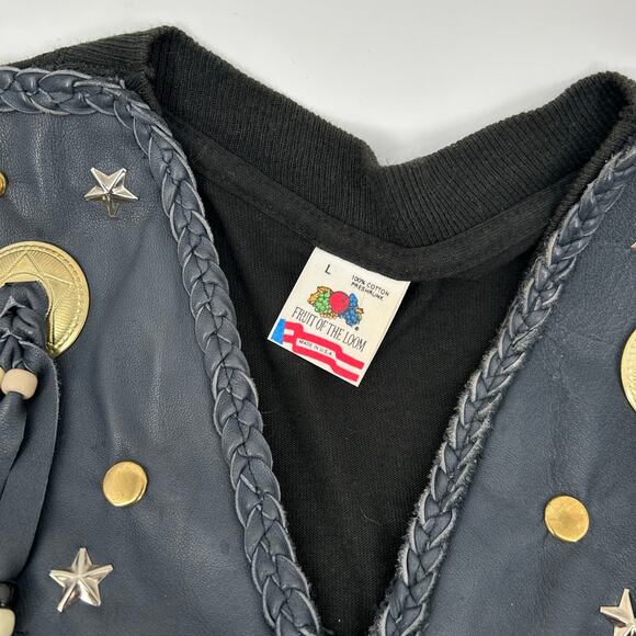 VTG 90s Women's Fruit of the Loom Leather Fringe Single Stitch T Shirt Top Sz L - Picture 3 of 7